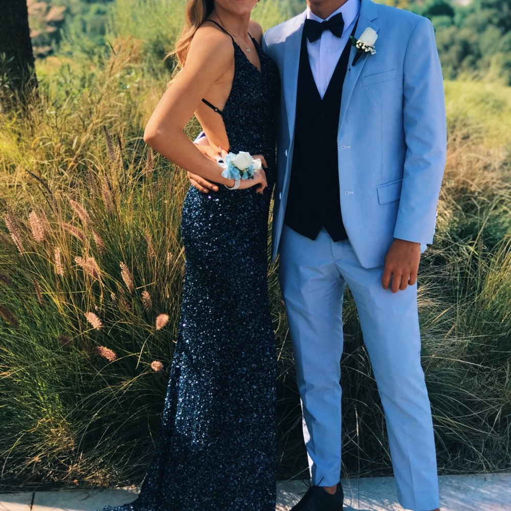navy blue prom dress and grey tux Dresses | winter cocktail